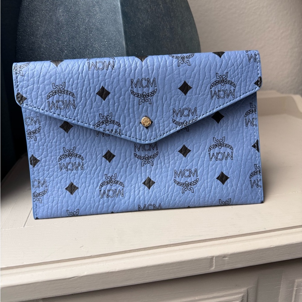 MCM Sky Blue Monogram Clutch